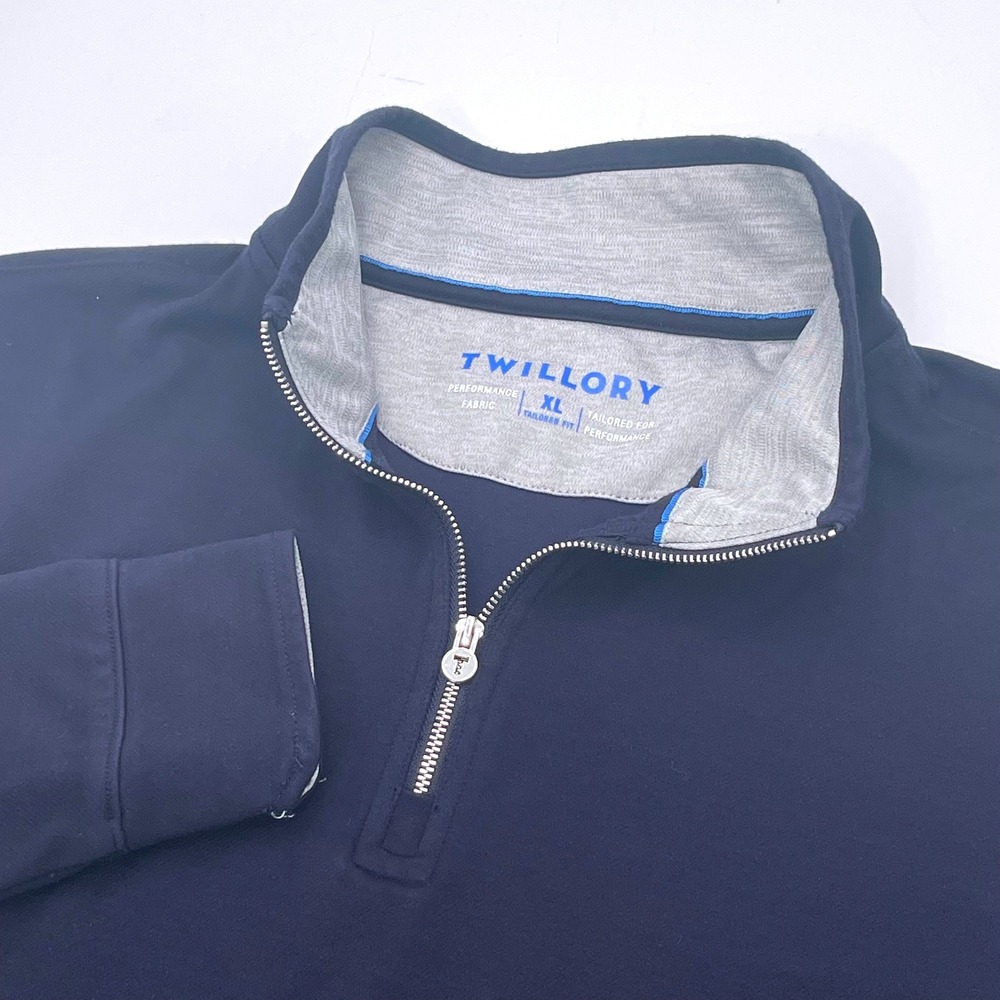 Twillory Performance Quarter-Zip Pullover Navy Blue Tailored Fit Mens XL Stretch